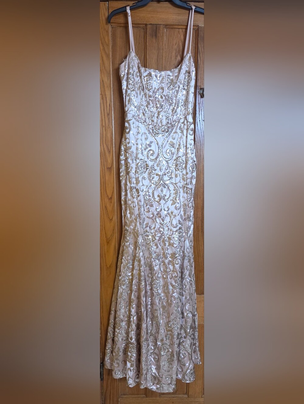 Windsor Formal Evening Gown Gold Sequin Mermaid Maxi Dress Large Zip &tie Back